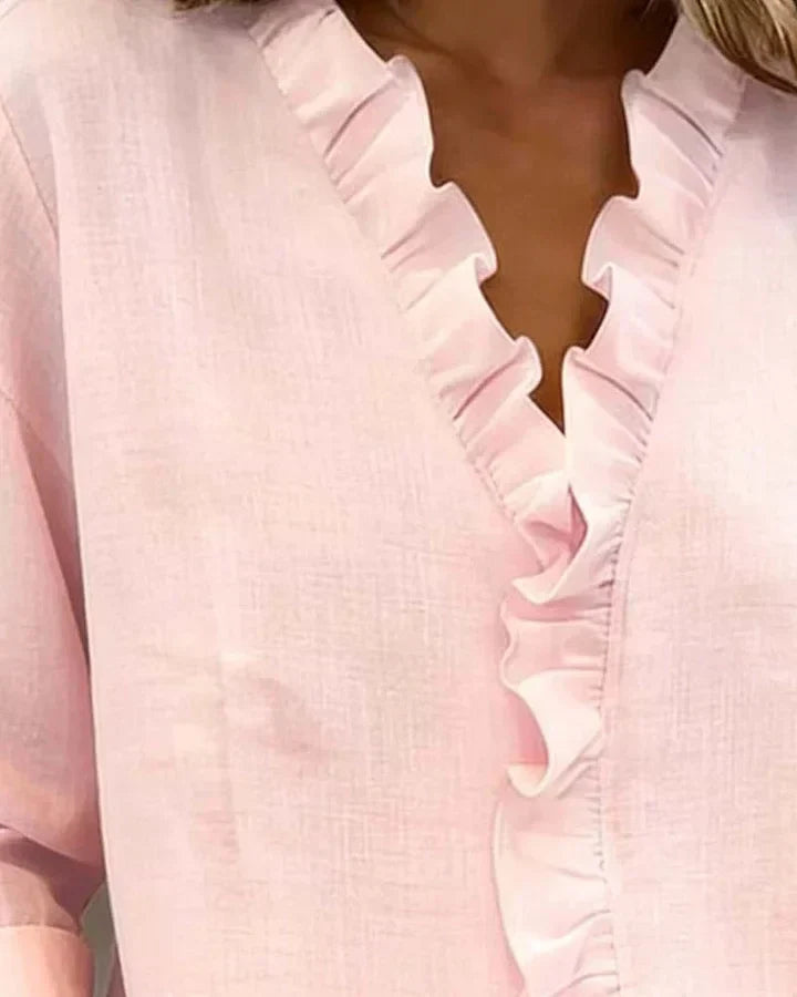 CLAIRE LYON | BLOUSE À COL VOLANTÉ EN V POUR FEMMES