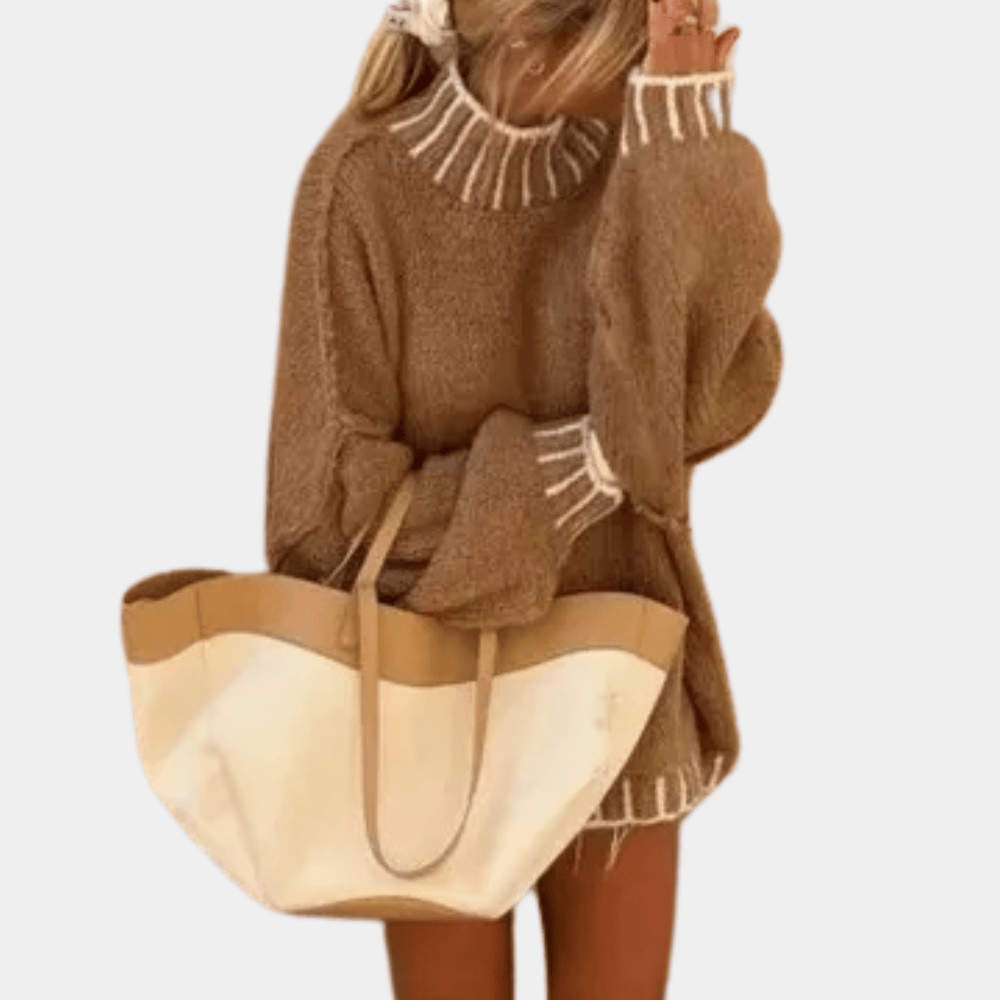 Camille - Pull Maille Col Roulé Oversize Premium Femme