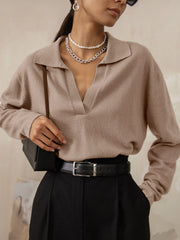 Pull Femme Col Polo en Maille – Élégance Décontractée