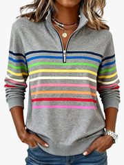 CLAIRE LYON | SWEAT-SHIRT À COL ZIPPER QUART DE LONGUEUR RAYÉ POUR FEMMES