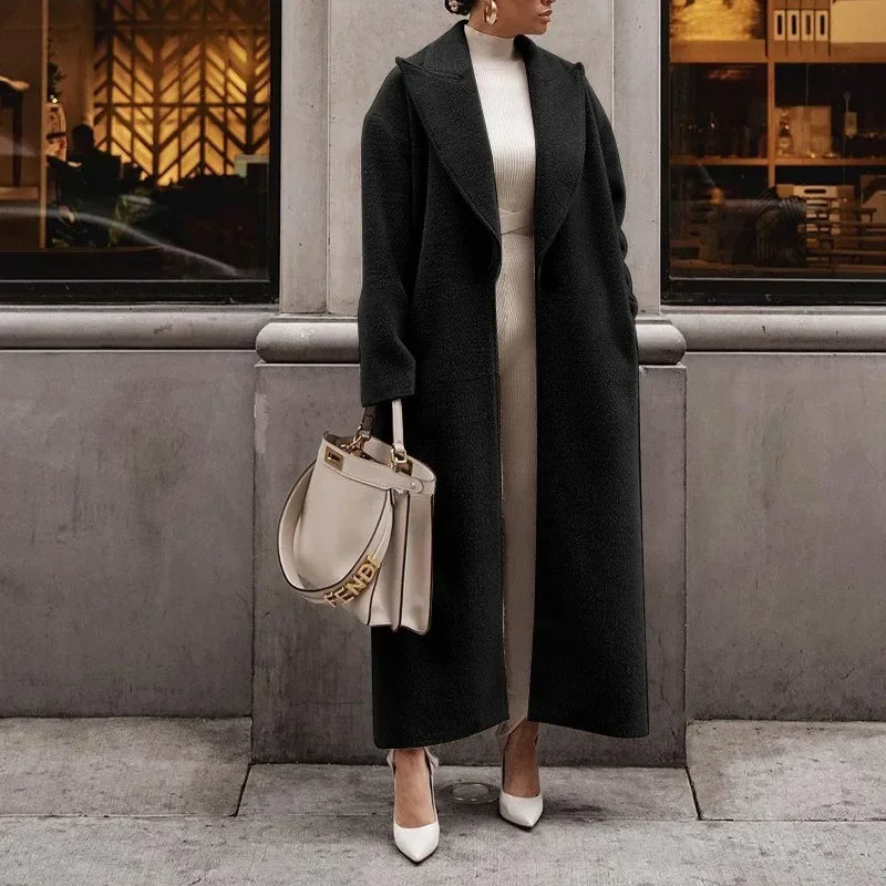 Manteau Long Femme Élégant Coupe Droite Aspect Maille Usage Quotidien