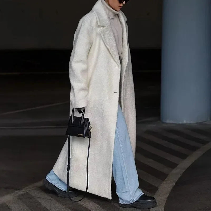Manteau Long Femme Élégant Coupe Droite Aspect Maille Usage Quotidien