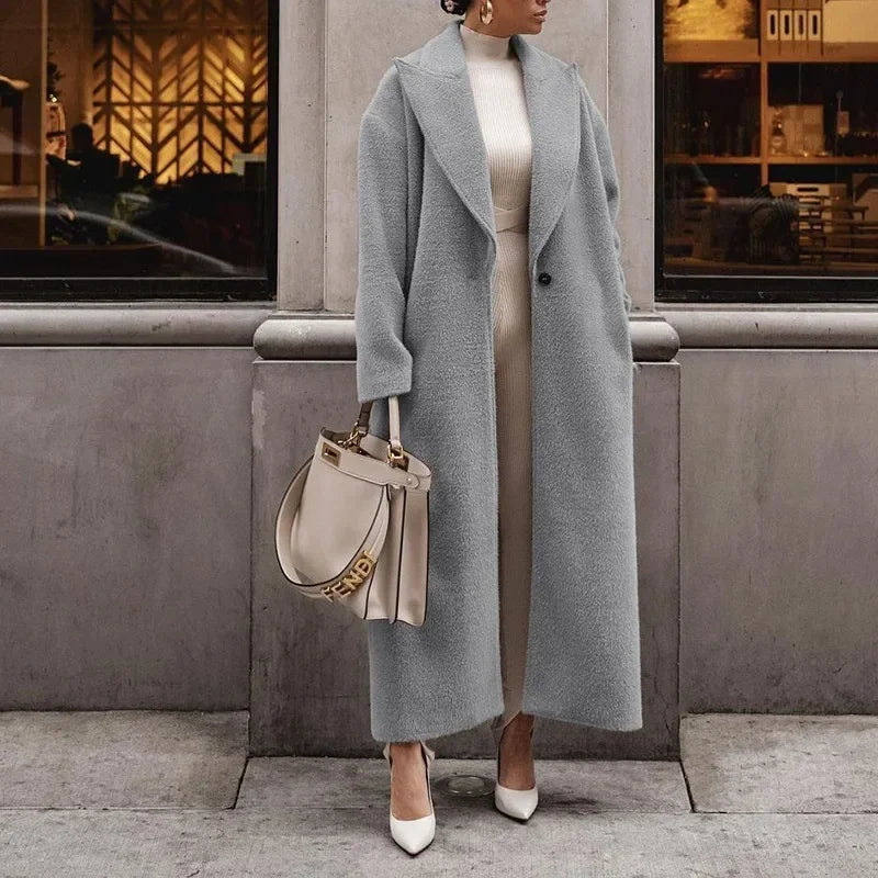 Manteau Long Femme Élégant Coupe Droite Aspect Maille Usage Quotidien