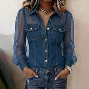 Chemise femme en denim avec manches transparentes