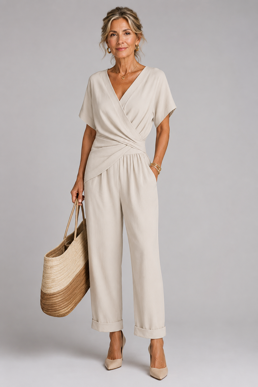 CLAIRE LYON | ENSEMBLE PANTALON LARGE STYLE WRAP POUR FEMMES
