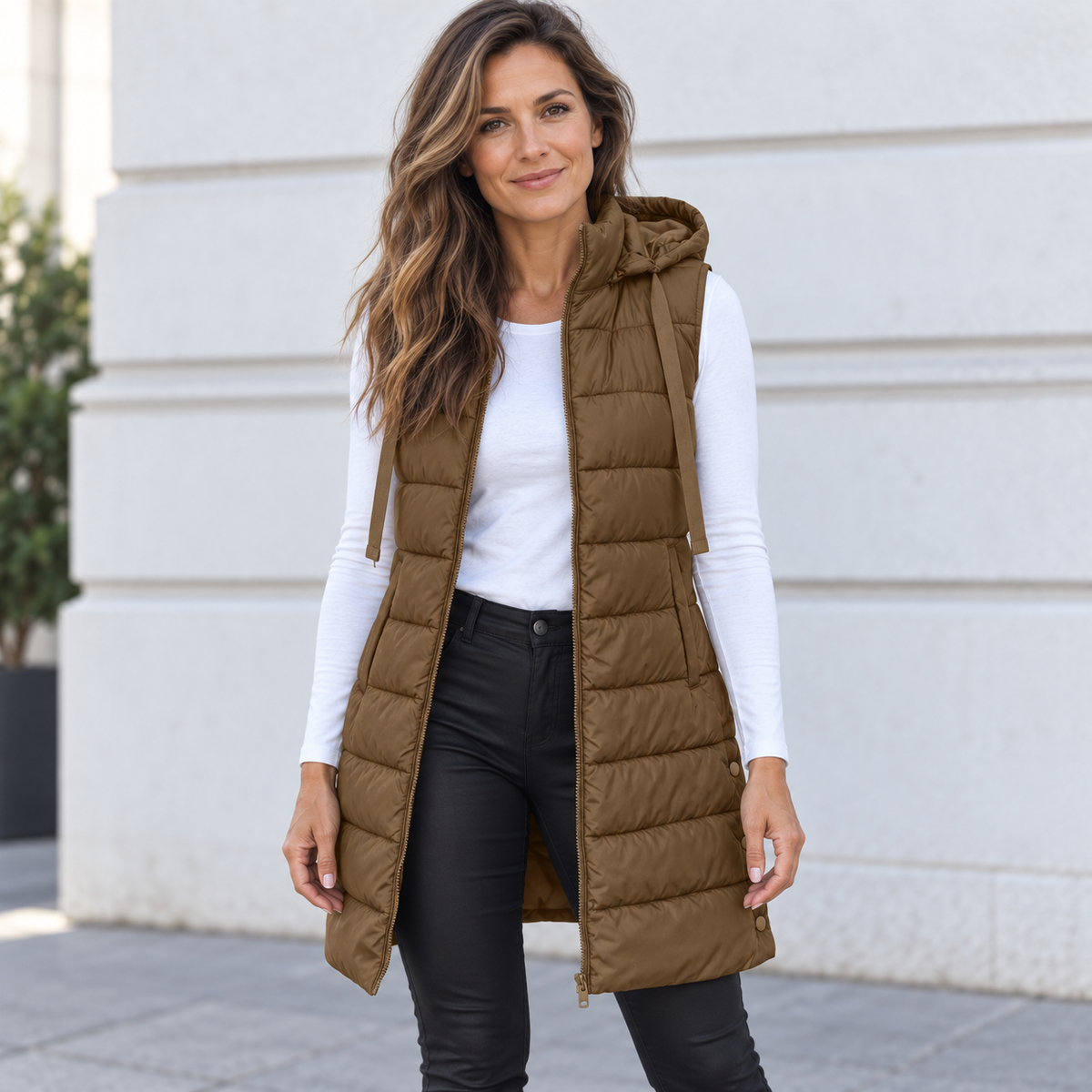 CLAIRE LYON | GILET LONG MATELASSÉ À CAPUCHE POUR FEMMES