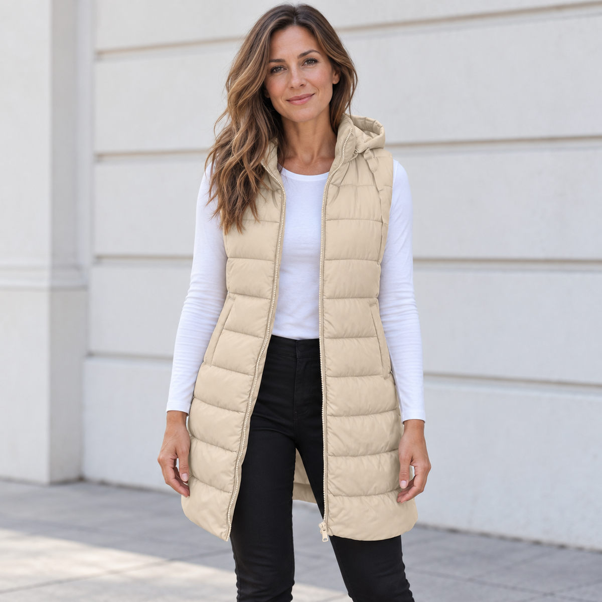 CLAIRE LYON | GILET LONG MATELASSÉ À CAPUCHE POUR FEMMES