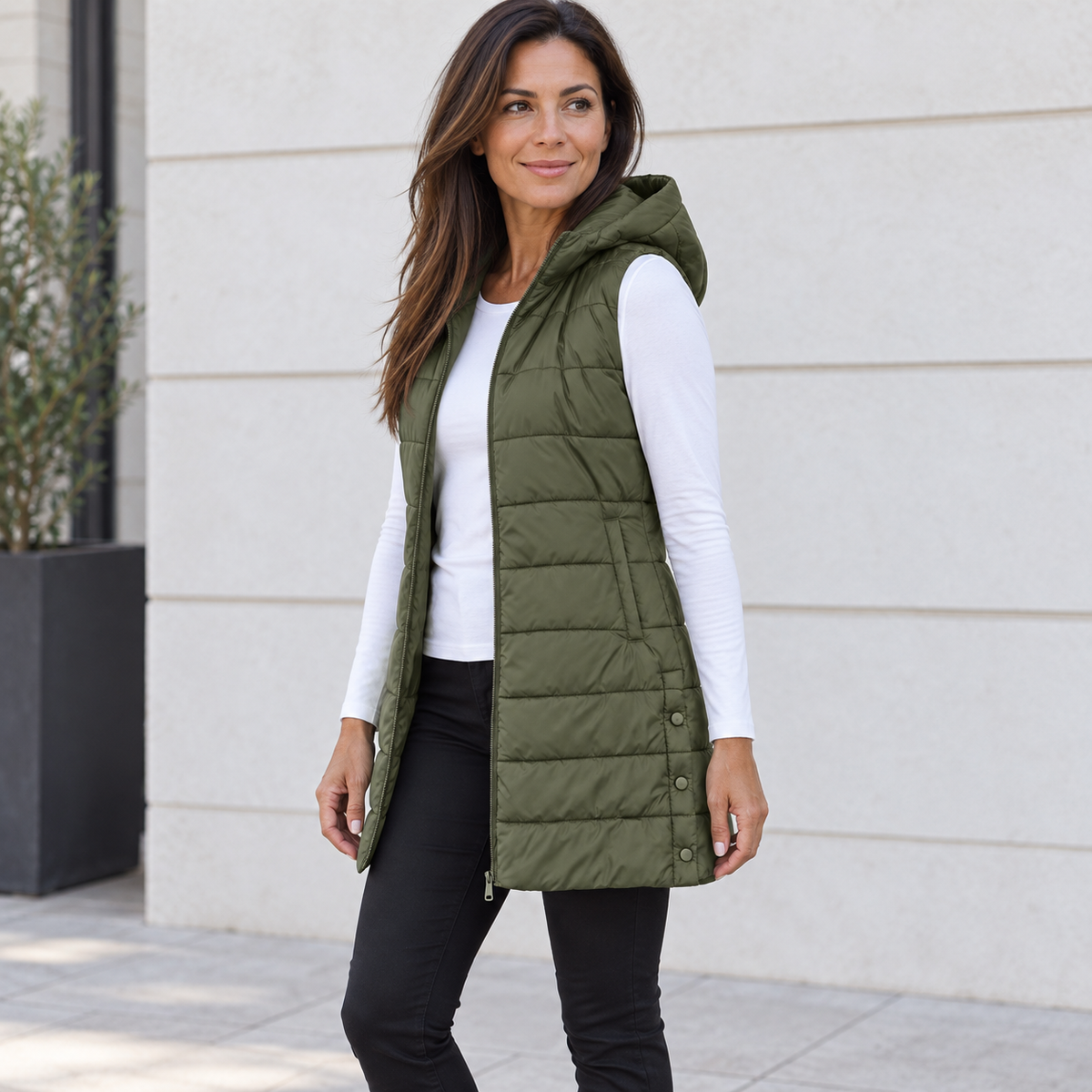 CLAIRE LYON | GILET LONG MATELASSÉ À CAPUCHE POUR FEMMES