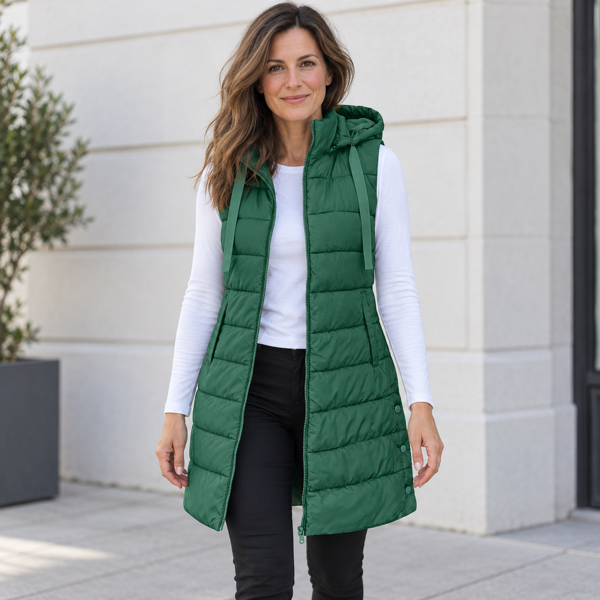 CLAIRE LYON | GILET LONG MATELASSÉ À CAPUCHE POUR FEMMES