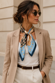 Foulard carré femme en satin imprimé pour cheveux et sac