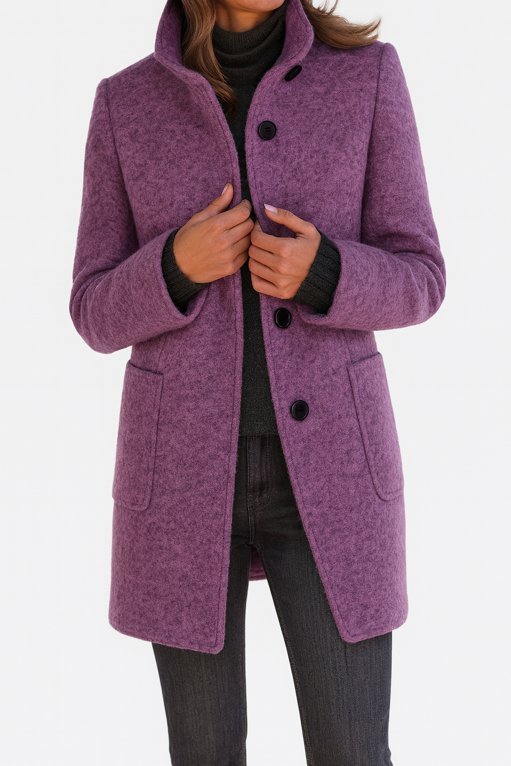 Veste femme en maille mélangée - Col montant, élégante et chaude