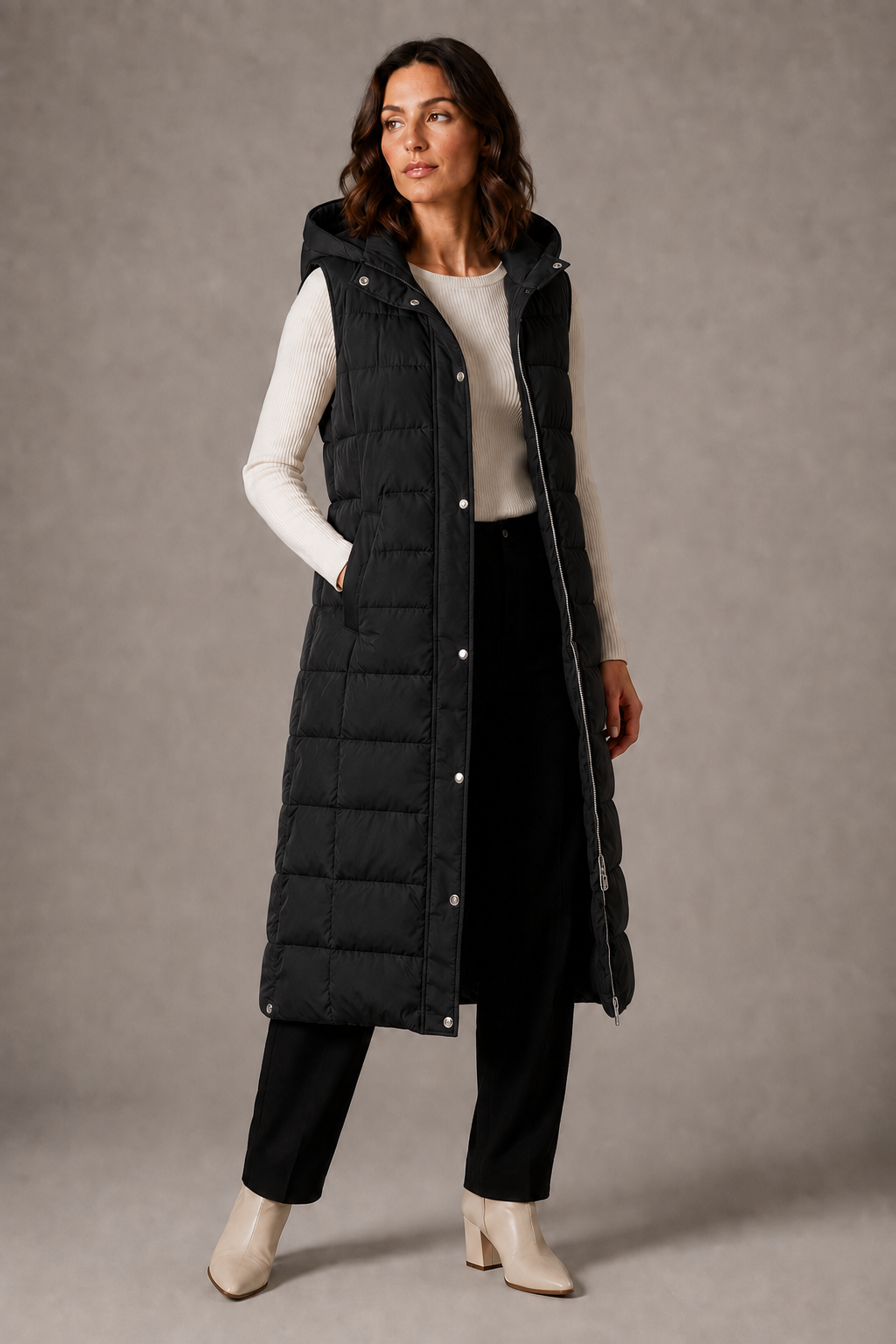 CLAIRE LYON | GILET LONGUE À CAPUCHE POUR FEMMES