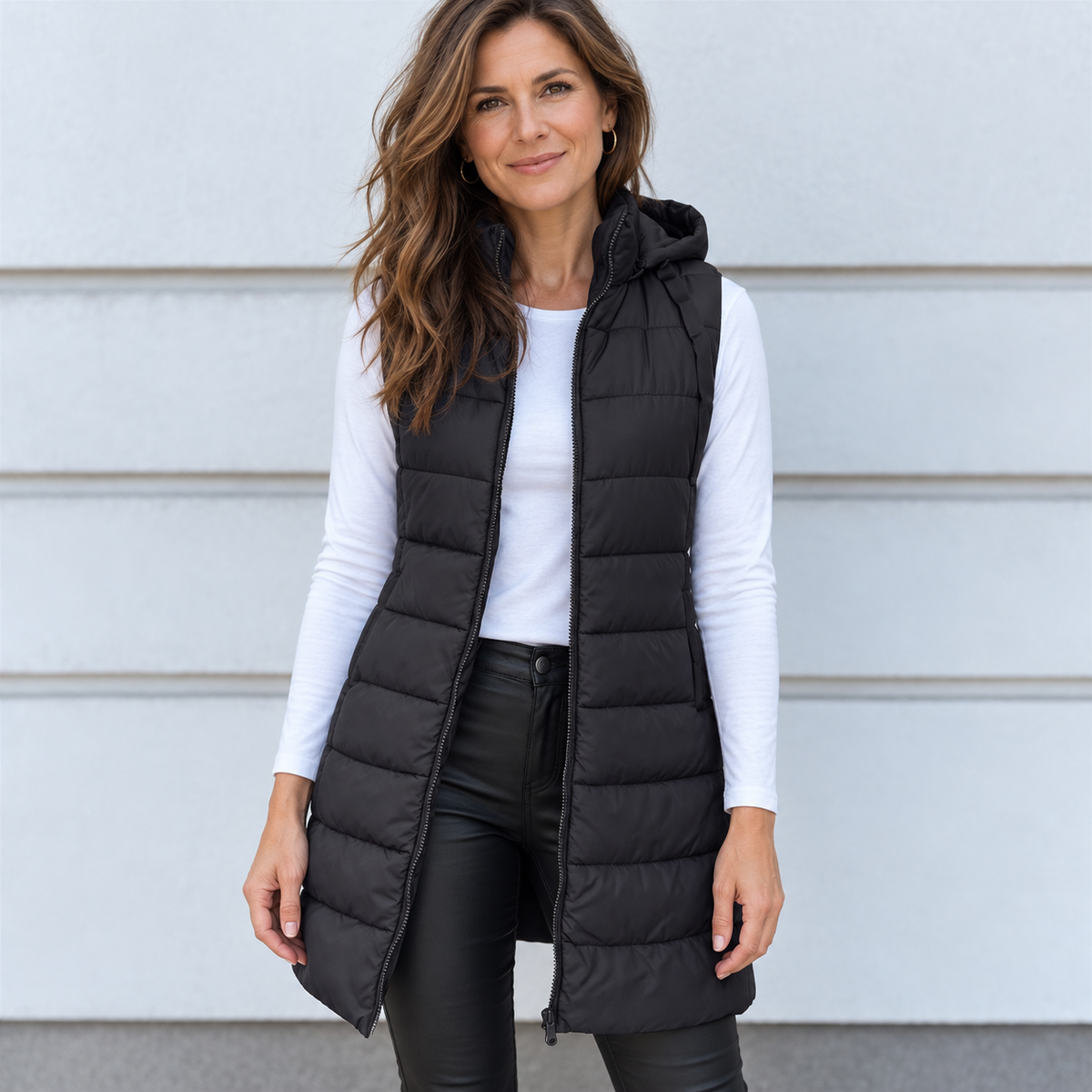 CLAIRE LYON | GILET LONG MATELASSÉ À CAPUCHE POUR FEMMES