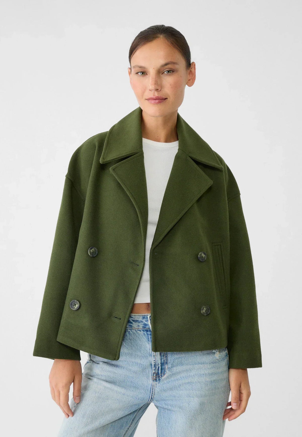 Veste Courte Femme Double Boutonnage Coupe Moderne Élégante Mi-Saison