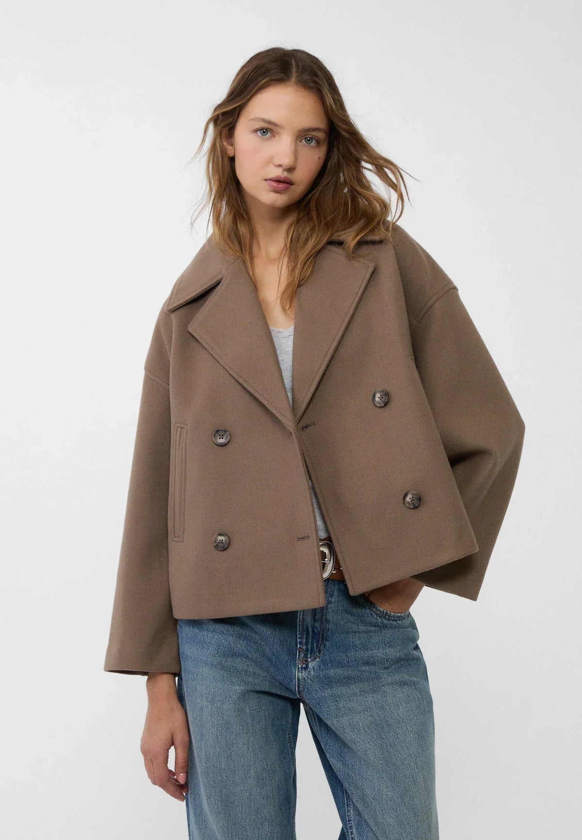 Veste Courte Femme Double Boutonnage Coupe Moderne Élégante Mi-Saison