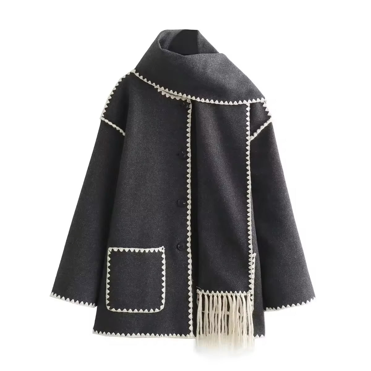 Manteau en maille tweed femme - Col rond, coupe ample