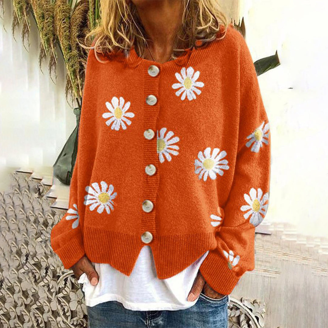 Juliette - Cardigan Maille Motif Floral Tricot Élégant Femme