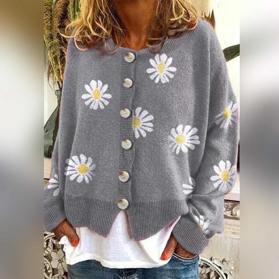 Juliette - Cardigan Maille Motif Floral Tricot Élégant Femme