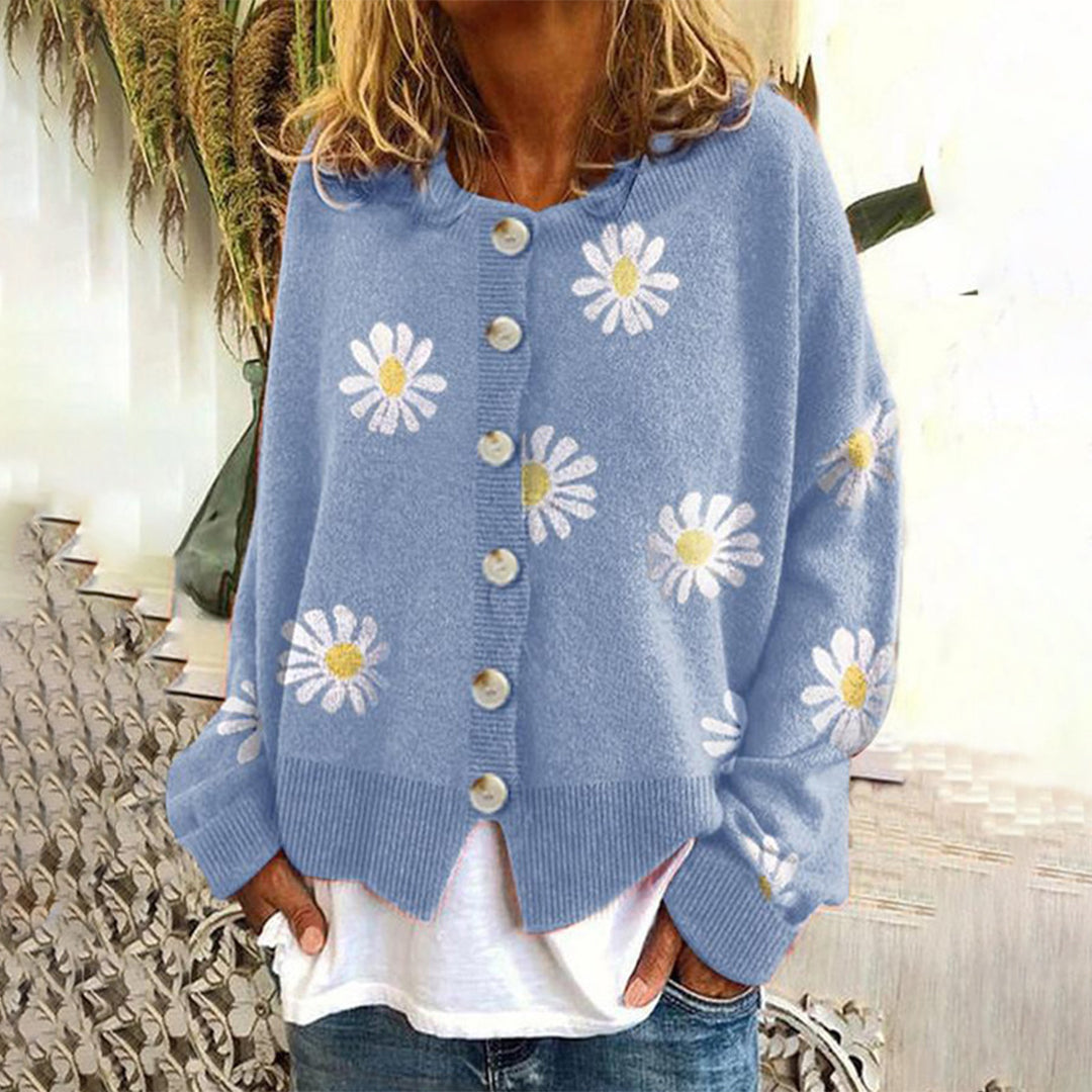 Juliette - Cardigan Maille Motif Floral Tricot Élégant Femme