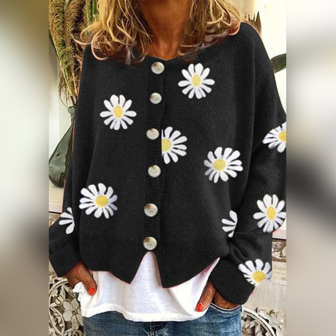 Juliette - Cardigan Maille Motif Floral Tricot Élégant Femme