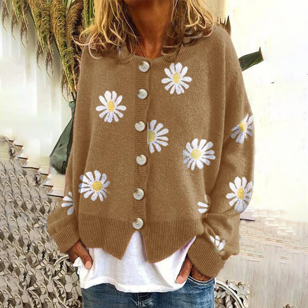 Juliette - Cardigan Maille Motif Floral Tricot Élégant Femme