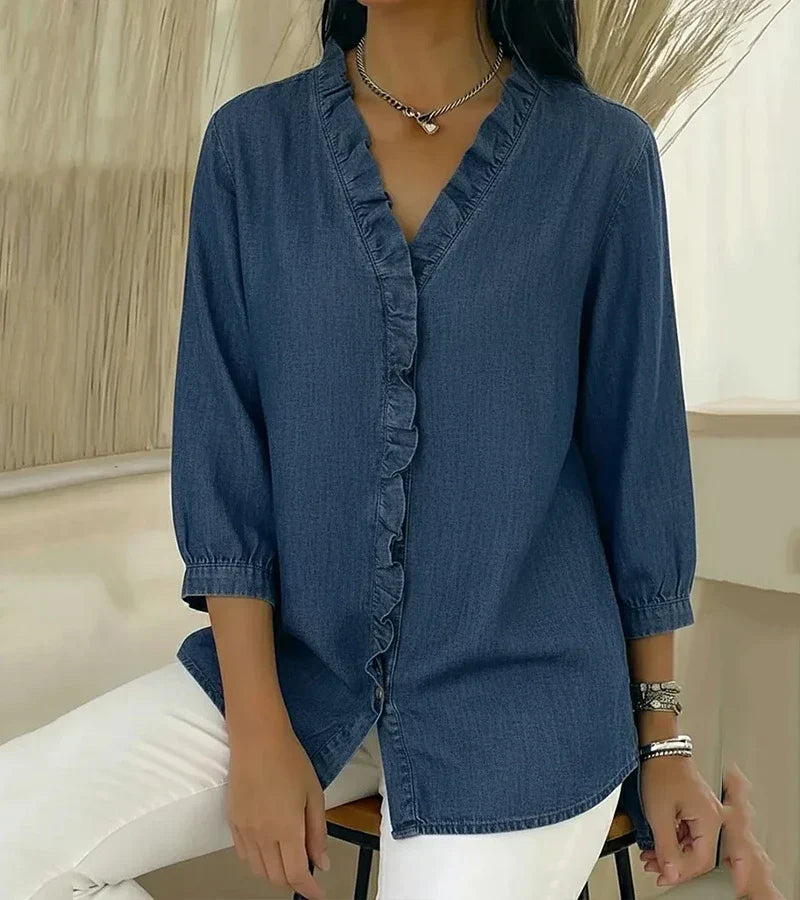 CLAIRE LYON | BLOUSE EN DENIM COL V POUR FEMME