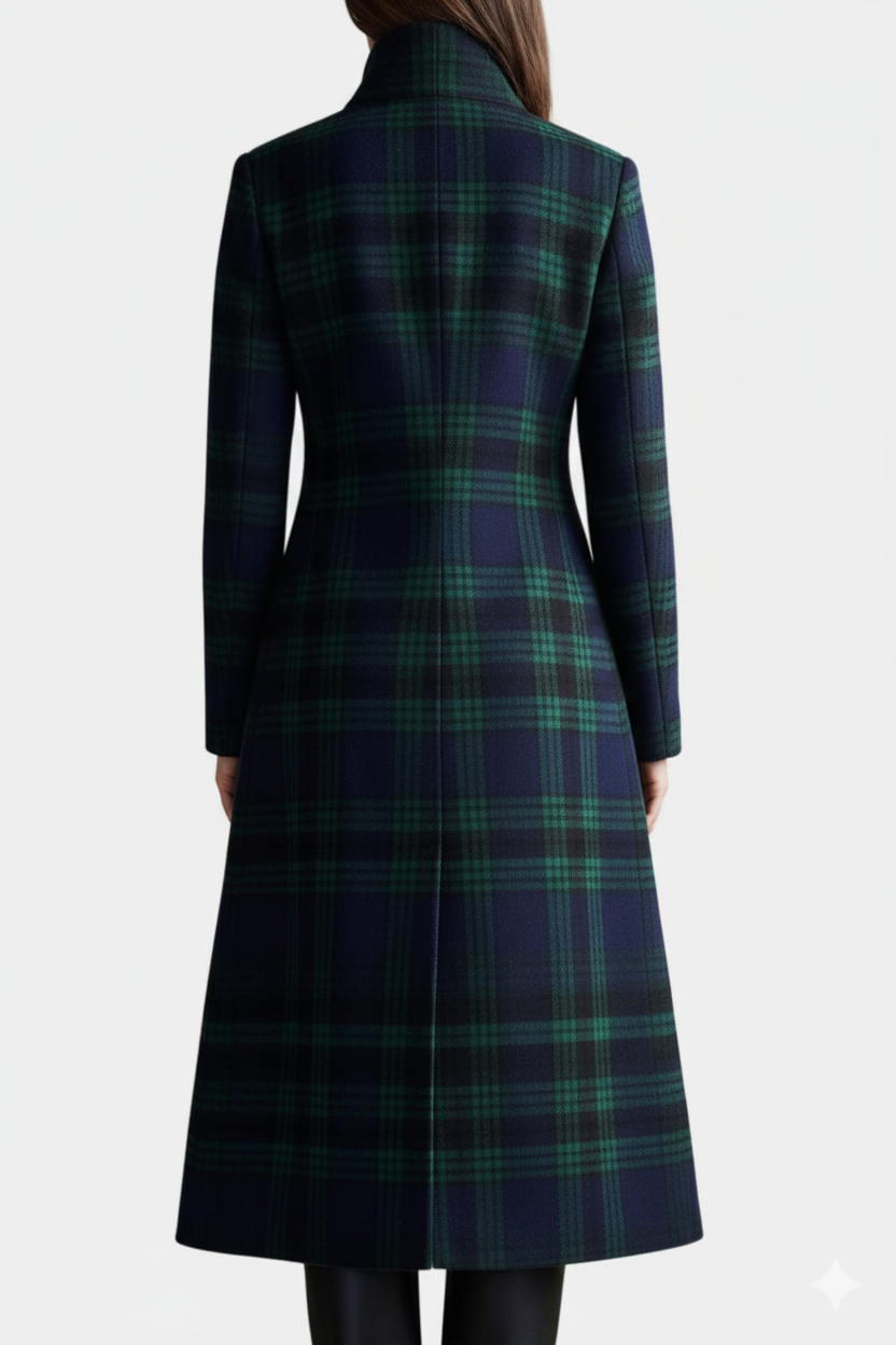 CLAIRE LYON | MANTEAU À CARREAUX BLEU-VERT POUR FEMMES