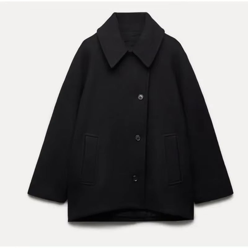 Manteau femme oversize maille mélangée boutonné coupe ample mi-saison