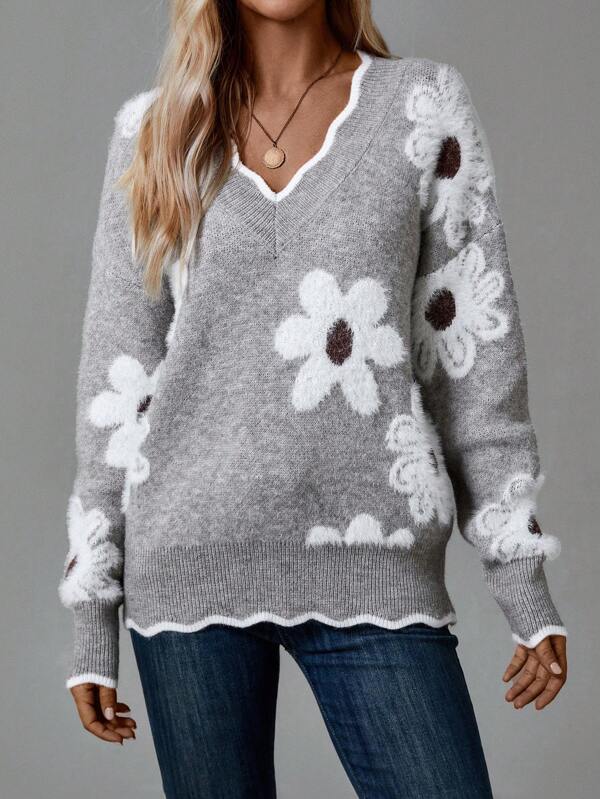 Sylvie - Pull automne à fleurs femme
