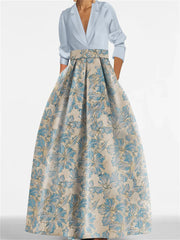 Robe Femme Longue Élégante Col Chemise A-Line Imprimé Floral Style Mariage