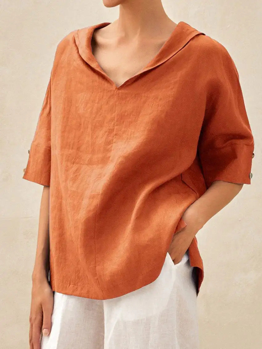 CLAIRE LYON | BLOUSE EN LIN À COL EN V POUR FEMMES