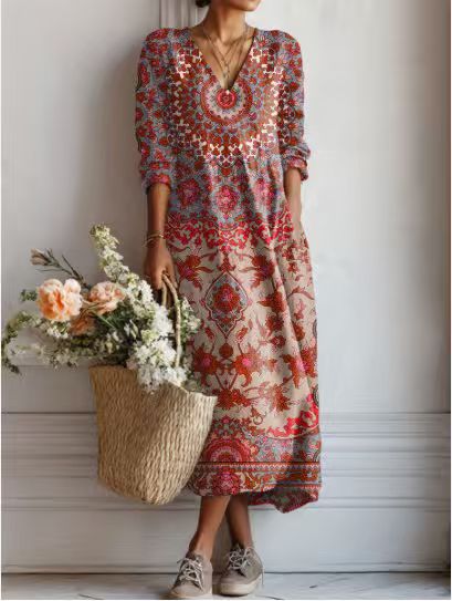 CLAIRE LYON | ROBE MIDI EN LIN FLORAL ANCIEN POUR FEMMES