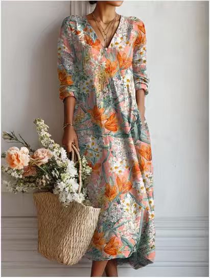 CLAIRE LYON | ROBE MIDI EN LIN FLORAL ANCIEN POUR FEMMES