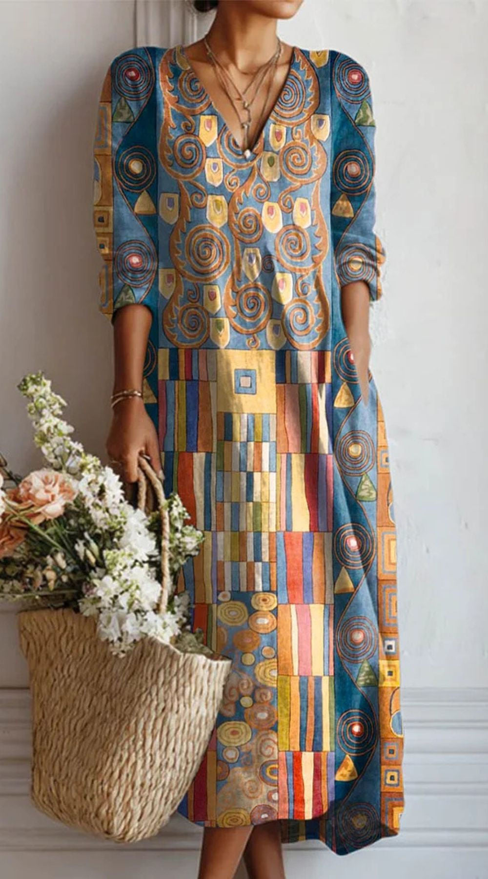 CLAIRE LYON | ROBE MIDI EN LIN FLORAL ANCIEN POUR FEMMES