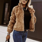 Veste Teddy Femme Style Bomber Doux Fermeture Zippée Confort Quotidien
