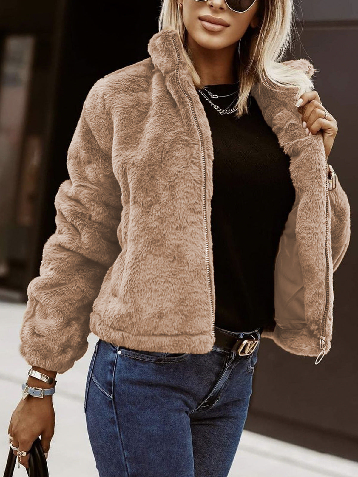 Veste Teddy Femme Zippée Style Bomber Confort Douillet