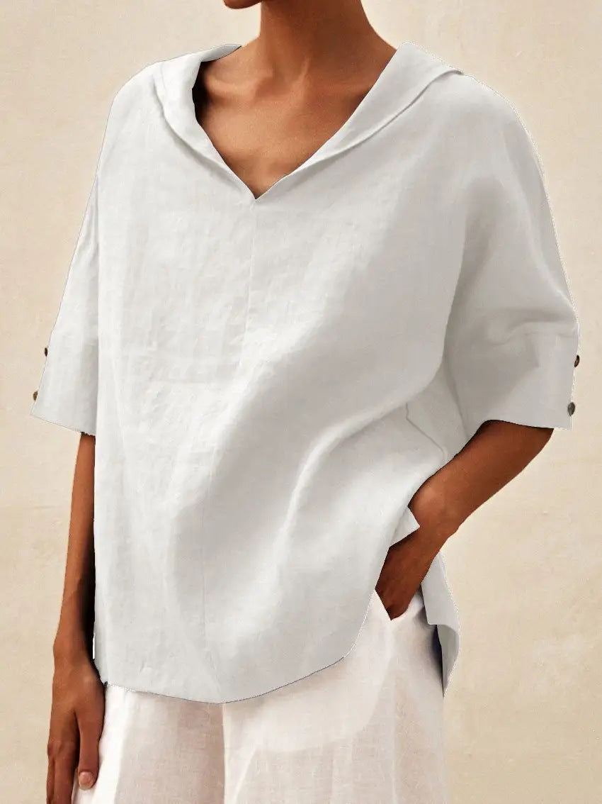 CLAIRE LYON | BLOUSE EN LIN À COL EN V POUR FEMMES