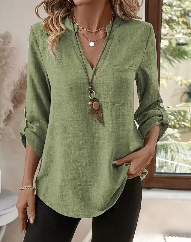 CLAIRE LYON | BLOUSE CHIC QUOTIDIENNE COL V À MANCHES 3/4 POUR FEMME