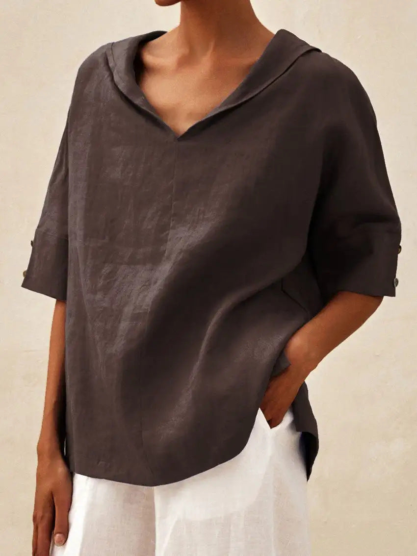 CLAIRE LYON | BLOUSE EN LIN À COL EN V POUR FEMMES