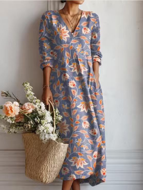 CLAIRE LYON | ROBE MIDI EN LIN FLORAL ANCIEN POUR FEMMES