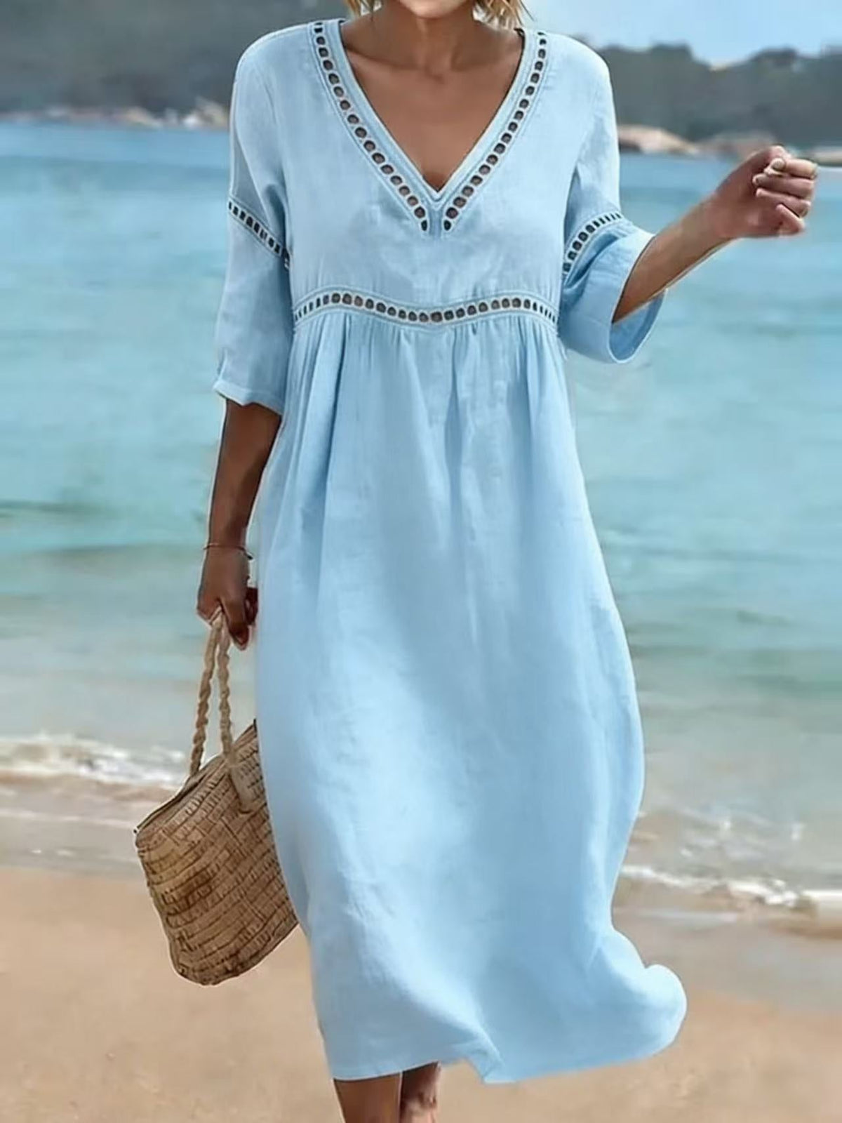 CLAIRE LYON | CHIC ROBE MIDI À COL EN V POUR FEMMES