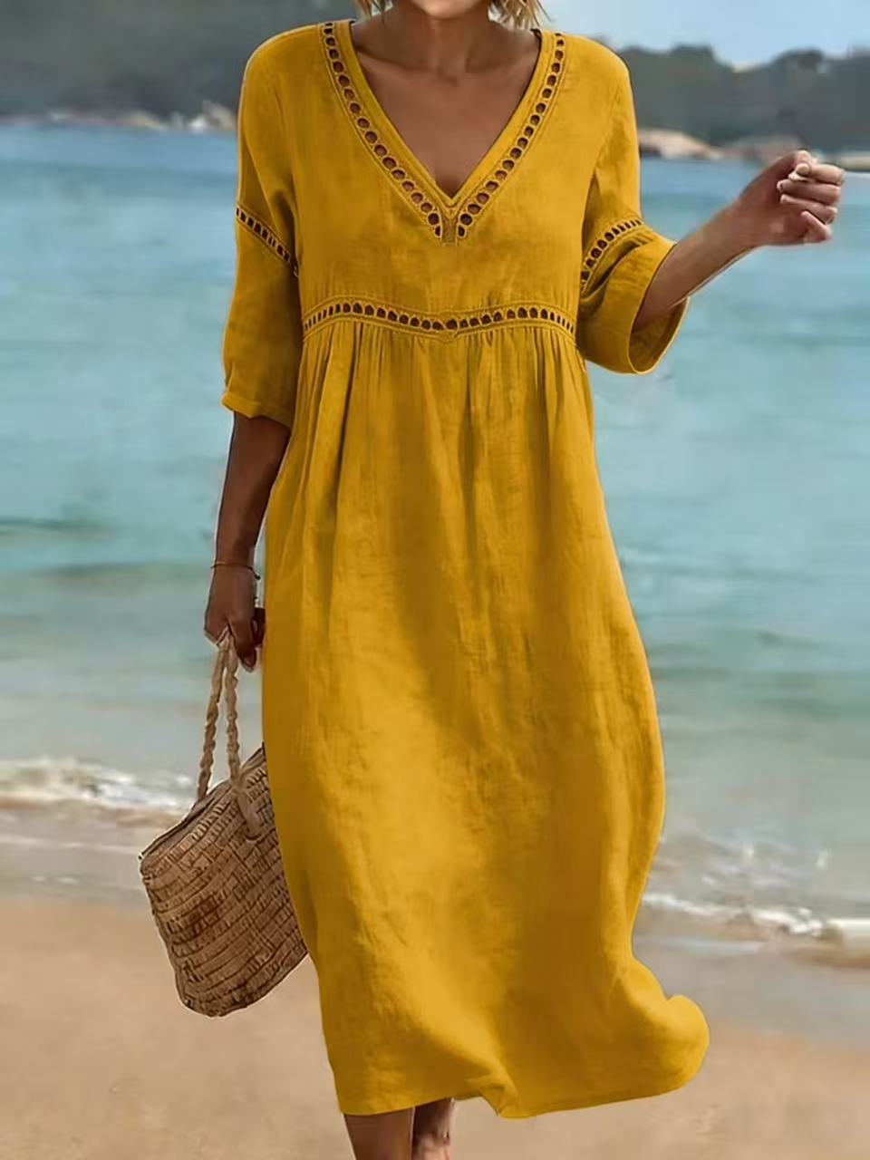 CLAIRE LYON | CHIC ROBE MIDI À COL EN V POUR FEMMES