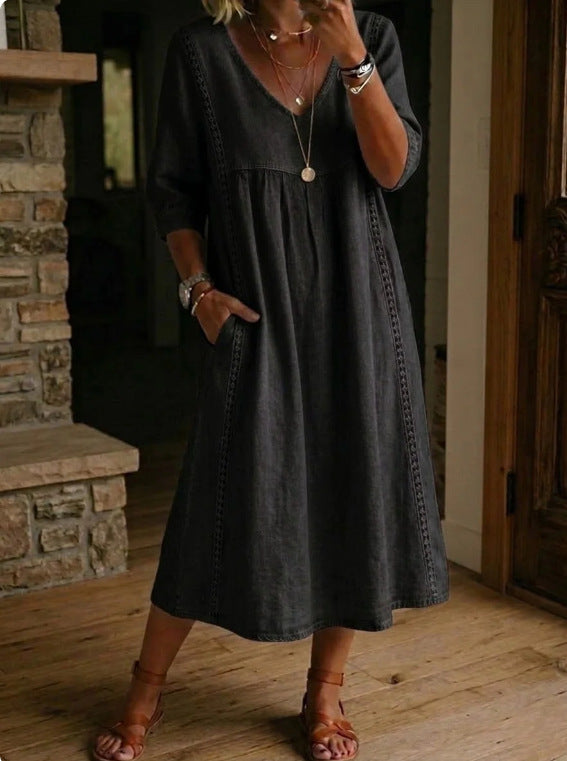 CLAIRE LYON | ROBE MIDI CLASSIQUE COL V FEMME