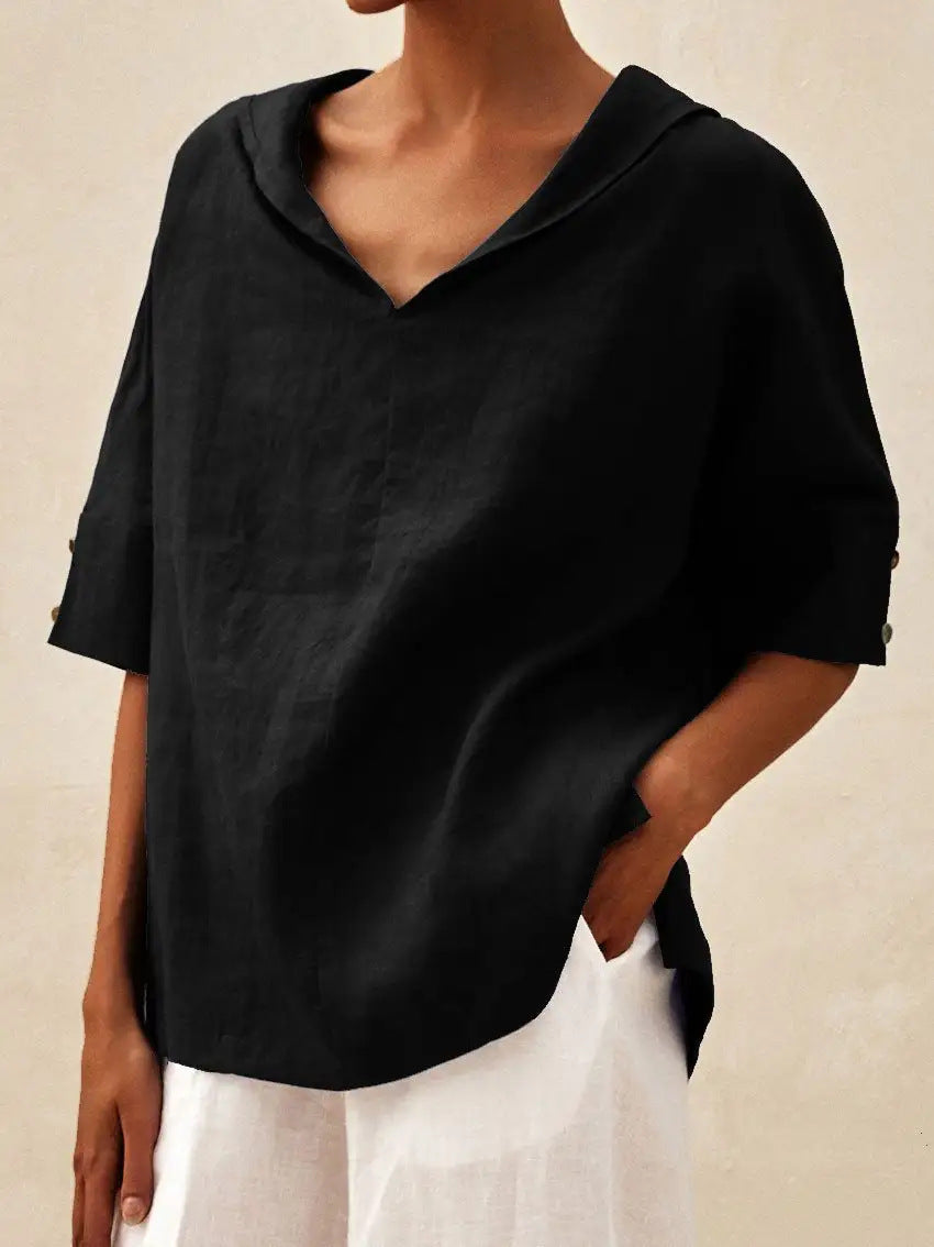 CLAIRE LYON | BLOUSE EN LIN À COL EN V POUR FEMMES