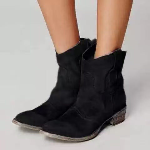 CLAIRE LYON | BOTTES CLASSIQUES EN DAIM À TALONS BLOCS WESTERN POUR FEMMES