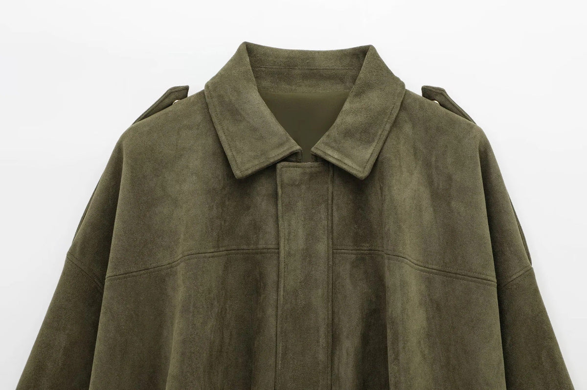 Veste femme oversize effet suédé coupe ample pour style urbain quotidien
