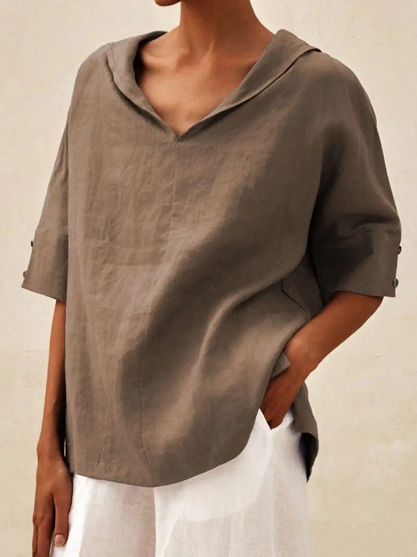 CLAIRE LYON | BLOUSE EN LIN À COL EN V POUR FEMMES