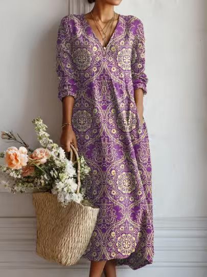 CLAIRE LYON | ROBE MIDI EN LIN FLORAL ANCIEN POUR FEMMES