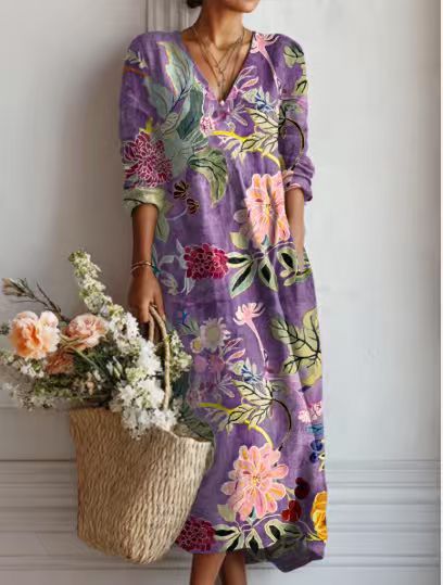 CLAIRE LYON | ROBE MIDI EN LIN FLORAL ANCIEN POUR FEMMES