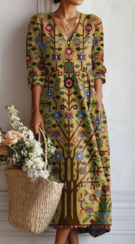 CLAIRE LYON | ROBE MIDI EN LIN FLORAL ANCIEN POUR FEMMES